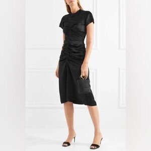 Isabel Marant Else Ruched Satin Midi Dress In Black